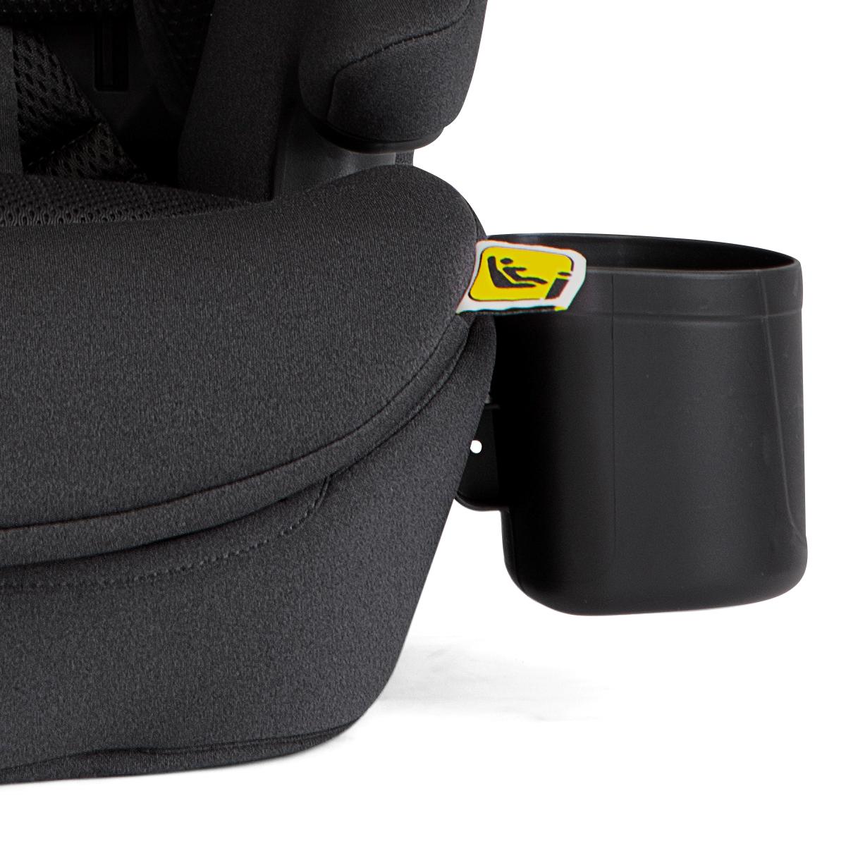 Praktische Ablage für Getränke und kleine Snacks Seitlicher Getränke- und Snackhalter des Kindersitzes in Nahaufnahme