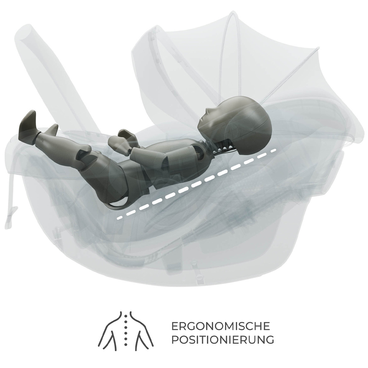 Zeigt die Ergonomische Liegeform der Babyschale