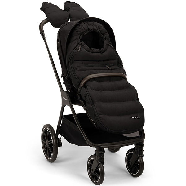 Winter-Set Nuna-TRIV-all-in-one-Kinderwagen-Caviar-Sportsitz-Winkel-vorne-Wintersack-Handschuhe