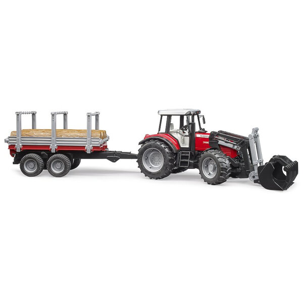 Bruder 02046 Traktor Massey Ferguson 7480 mit Frontlader und Holztran