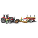 Bruder 02046 Traktor Massey Ferguson 7480 mit Frontlader und Holztransportanhänger