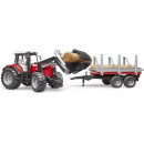 Bruder 02046 Traktor Massey Ferguson 7480 mit Frontlader und Holztransportanhänger