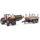 Bruder 02046 Traktor Massey Ferguson 7480 mit Frontlader und Holztransportanhänger