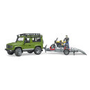 Bruder 02589 Land Rover Defender mit Anhänger und Scrambler Ducati Full Throttle mit Fahrer