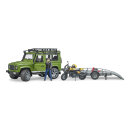 Bruder 02589 Land Rover Defender mit Anhänger und Scrambler Ducati Full Throttle mit Fahrer
