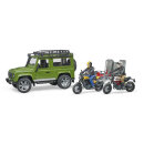 Bruder 02589 Land Rover Defender mit Anhänger und Scrambler Ducati Full Throttle mit Fahrer