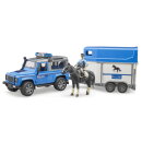 Bruder 02588 Land Rover Defender Polizeifahrzeug, Pferdeanhänger, Pferd und Polizist