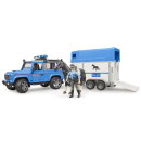 Bruder 02588 Land Rover Defender Polizeifahrzeug, Pferdeanhänger, Pferd und Polizist