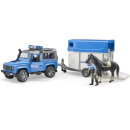 Bruder 02588 Land Rover Defender Polizeifahrzeug, Pferdeanhänger, Pferd und Polizist