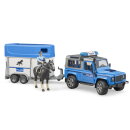 Bruder 02588 Land Rover Defender Polizeifahrzeug, Pferdeanhänger, Pferd und Polizist