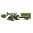 Bruder John Deere 7R 350 mit Frontlader und Tandemachstransportanhänger