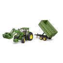 Bruder John Deere 7R 350 mit Frontlader und Tandemachstransportanhänger