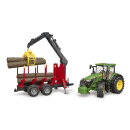 Bruder John Deere 7R 350 mit Rückeanhänger und 4 Baumstämmen