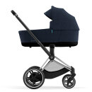 Cybex e-Priam Rahmen Chrome Black, Lux und Seatpack Midnight Blue Plus