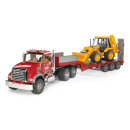 Bruder MACK Granite LKW mit Tieflader und JCB 4CX Baggerlader