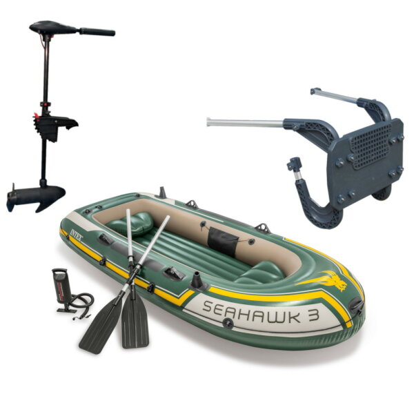 Intex Seahawk 3 Schlauchboot Set inkl. Außenbordmotor & Halterung