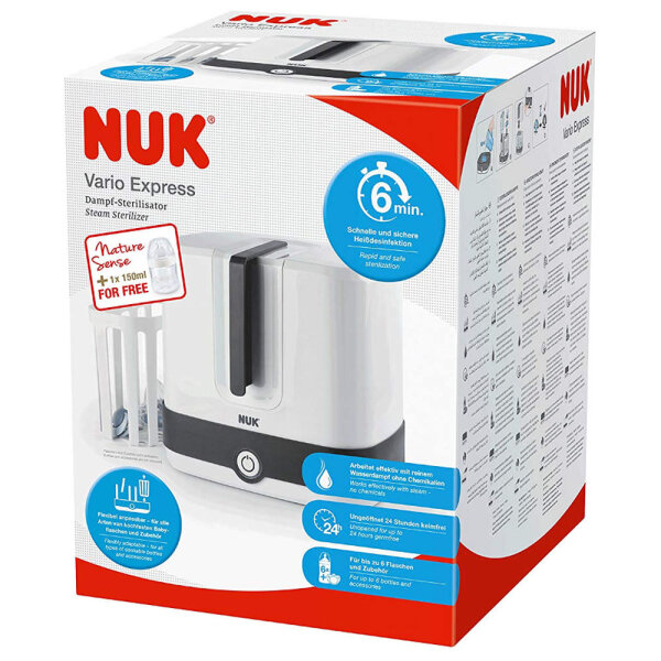 NUK Vario Express Dampf-Sterilisator + Gratis Flasche